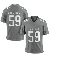 Maillot de football américain gris personnalisé de qualité supérieure, respirant, avec nom et numéro d'équipe imprimés, pour l'été et l'automne. - Product Image 1