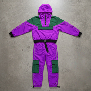 Windbreaker Tracksuit 2 Piece <b>Trouser</b> and Hood Jacket 100% Nylon DTF Logo Reflective <b>Lines</b> Panels <b>Work</b> Windbreaker Tracksuit - Product Image 3