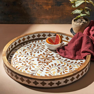 Plateau de service Art Déco personnalisé en os incrusté, avec plusieurs options de couleurs |   Plateau de Diwali indien artisanal à ressorts mobiles - Product Image 1