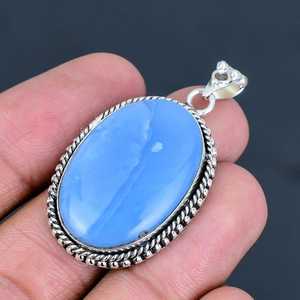 Pendentif en opale bleue d'Owyhee fait main, argent sterling 925 plaqué rhodium, bijou de fiançailles et de mariage unique, élégant et tendance - Product Image 4