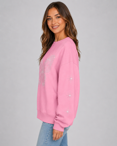 Sudadera Rosa Oversize para Mujer, Forrada para Invierno, Antiencogimiento, con Pedrería y Lentejuelas de Mariposa, Cuello Redondo, Hombros Caídos, Manga Regular - Product Image 2