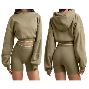 Women's Custom Logo Windbreaker Crop <b>Top</b> <b>Short</b> <b>Sets</b> Casual Two-Piece Summer Wear with Hooded Collar - Product Image 3