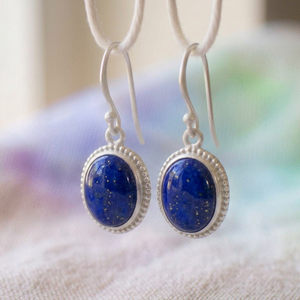Blue Lapis Lazuli Gold Plated 925 <b>Sterling</b> <b>Silver</b> Cute Oval Dangle Earrings Card Setting Jewelry for Women Gift - Product Image 1