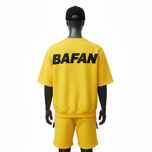 Conjunto de Sudadera y Pantalones Cortos de Felpa para Hombre, Algodón y Poliéster, Tela Suave, Amarillo Brillante, Logotipo Personalizado, Ropa Deportiva - Product Image 2