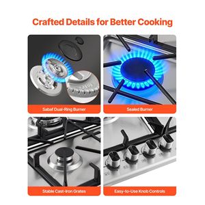 Piano Cottura a Gas Incasso in Acciaio Inox da 36 Pollici con 5 Bruciatori, Max 38300BTU, Convertibile GPL/Gas Naturale, Doppia Alimentazione - Product Image 6