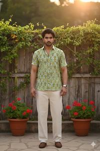 Chemise pour homme en coton bio durable, motif naturel, fibres douces, style vacances plage, chemise d'été écologique pour homme - Product Image 3