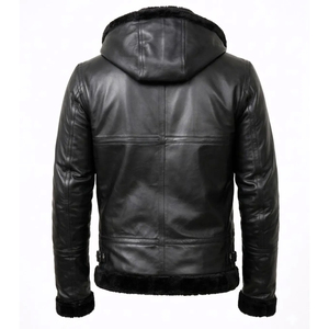 Chaqueta de cuero con capucha para hombre, estilo urbano, color liso, cortavientos, transpirable, con cierre de cremallera, para invierno, gruesa, corte ajustado, frontal regular - Product Image 4