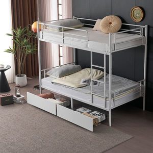 White Twin Over Twin Convertible Bunk Bed with 2 Storage Drawers Metal Bed Can Be Divided Into Two Daybeds - Product Image 5