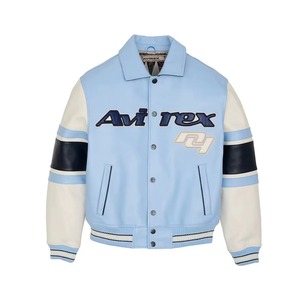Chaqueta Avirex USA Edición Mink para Hombre, Chaqueta Bomber Americana de Cuero Natural, Chaqueta Avirex de Cuero Color Azul Claro - Product Image 1