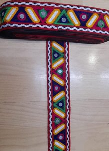 Ethnic Indian Embroidered Mirror Work Lace Trim with Colorful Geometric Patterns for <b>Sarees</b> Garments <b>Bags</b> Crafts Home Decor - Product Image 3