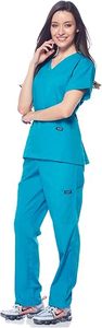 Conjunto de Uniforme Médico para Mujer, Tejido de Rayón, Cuello en V, Manga Corta y Pantalones a Juego, Color Verde Azulado - Product Image 2