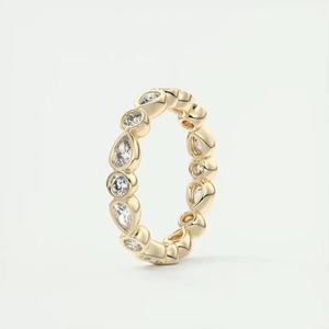 Pear and Round Cut Lab Grown <b>Diamond</b> Band 1.92 TC 14K Yellow Gold Bezel Set Eternity Matching Wedding Band - Product Image 3