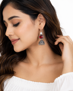 Oxidized <b>Silver</b> Jhumka <b>Earrings</b> | Pearl <b>Dangle</b> Drop <b>Earrings</b> | Handmade Indian Boho Ethnic Tribal Jewelry for Women | Wholesale - Product Image 4