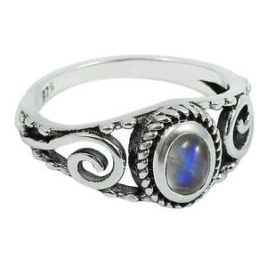 Bague tendance style rétro en argent sterling 925, sertie clos, style bohème, bijou unisexe avec pierre de lune arc-en-ciel - Product Image 1