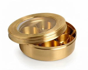 Conteneur à épices rond en métal de qualité supérieure avec couvercle en verre, finition dorée, anti-poussière, support de rangement de cuisine, design moderne, à un seul niveau - Product Image 1