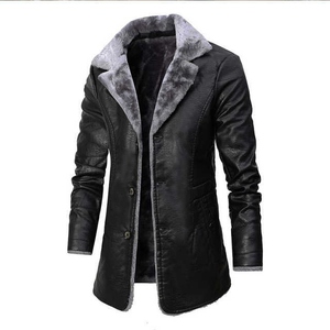 Winter <b>Long</b> Thick PU <b>Leather</b> <b>Jacket</b> Streetwear Casual Business Coat Warm Outerwear with Pockets Stylish Men's <b>Leather</b> <b>Jackets</b> - Product Image 4