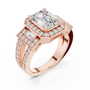 แหวนหมั้นเพชรทรงเอเมอรัลด์สีโรสโกลด์แบบวินเทจสำหรับผู้หญิง - Product Image 4