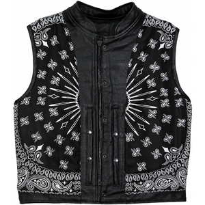Chaleco de Motociclista Personalizado para Hombre, de Cuero Vacuno Genuino, Cuello Alto, Sin Mangas, Fabricante OEM ODM - Product Image 1