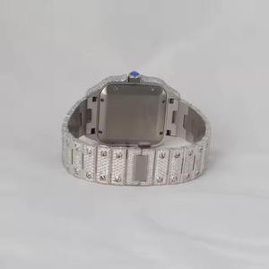 Custom Luxury Diamond Watch for Men Square <b>Red</b> Dial Silver Full Pave Moissanite Roman Style Wristwatch - Product Image 5