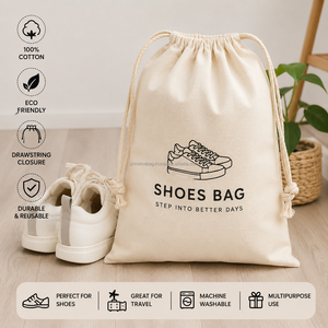 Sac à cordon en toile de coton biodégradable et écologique avec logo personnalisé, emballage cadeau promotionnel réutilisable, imprimé à l'écran - Product Image 5