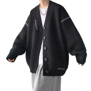เสื้อคาร์ดิแกนผู้ชายแบบเรียบ คอวี ไหล่ตก ติดกระดุม กันยับ เนื้อหนา อุ่น สำหรับฤดูหนาว ทำจากผ้าขนสัตว์/ไนลอน - Product Image 4