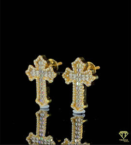 Luxury Cross Shape Moissanite Diamond Earrings 925 Sterling <b>Silver</b> Hip Hop Jewelry - Product Image 2