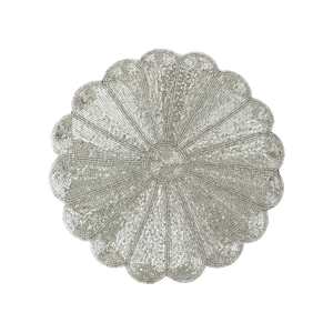 Set de table en verre argenté perlé |   Set de table rond floral fait main pour dîners, mariages, événements, vaisselle décorative, décoration intérieure - Product Image 3