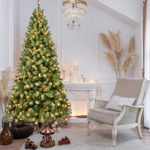 6ft Pre-Lit PVC Christmas <b>Tree</b> with 300 for UL <b>Lights</b> and 779 Tips Auto Unfold Memory Wire Easy Assembly and Stable Metal - Product Image 1