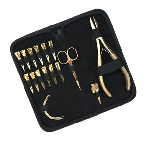 Kit d'outils pour extensions capillaires de salon : Micro-perles, Pince à sertir plate, Anneau de séparation, Ciseaux de coupe de cheveux, Aiguilles oscillantes, Pinces - Product Image 1