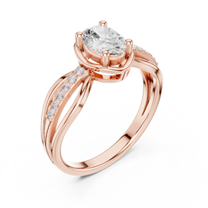 Elegant Oval Cut Moissanite Diamond Ring for Her - 14K Rose Gold Plated Sterling Silver Bypass Pave Promise Band - Product Image 4