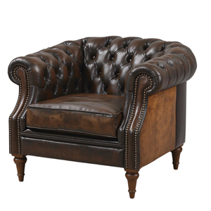 Fauteuil classique vintage en cuir marron avec pieds en bois, chaise d'appoint de style mid-century, canapé individuel pour salon ou bureau - Product Image 2