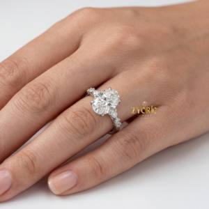 Anillo de Compromiso Minimalista con Siete Diamantes de Corte Ovalado, Oro Blanco de 14K, Diamantes Creados en Laboratorio, VS, Moderno, Regalo para Mujer, Boda, Fiesta - Product Image 5