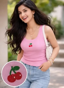 Women Fashion <b>Beaded</b> Embroidery <b>Crop</b> Tank <b>Top</b> Sleeveless Handmade Embellished Summer Wear - Product Image 3