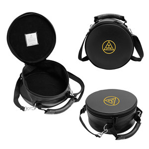 Étui pour casquette de chapitre Royal Arch - NANBA GROUP - Sac de transport souple en cuir avec fermeture éclair - Léger - Broderie en fils d'or noir - Product Image 1