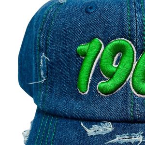 หมวกเบสบอลยีนส์สีน้ำเงินเข้มฟอกสีแบบดิสเทรส พร้อมลายปักสีเขียว 1908 ดีไซน์วินเทจ ปรับขนาดได้ เหมาะสำหรับใส่ลำลองและกิจกรรมกลางแจ้ง - Product Image 2