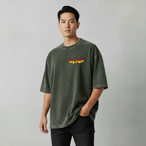 Camiseta de Algodón Verde Oversize de Manga Corta para Hombre con Logotipo Estampado Frontal, Estilo Casual, Diseño de Cuello Redondo - Product Image 6