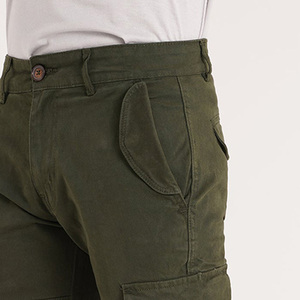 Shorts cargo vert olive pour homme, taille mi-haute, 100% coton, respirant, séchage rapide, taille élastique, décontracté avec poches - Product Image 5