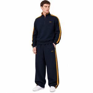 Quarter Zip High Quality Heavy Hoodies sets <b>Pullover</b> Side Stripes Mock Neck Jacket Elastic Waist and Baggy Joggers Casual Sets - Product Image 1