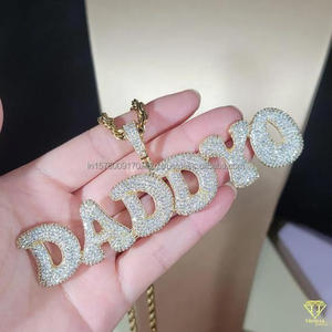 Hip Hop Moissanite Diamond " DADDYO " Pendant Necklace Gold Plated <b>Rope</b> <b>Chain</b> Jewelry For Men - Product Image 2
