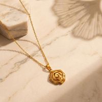 Collier pendentif fleur en acier inoxydable doré, bijoux de mode, cadeau pour femme, collier pendentif rose