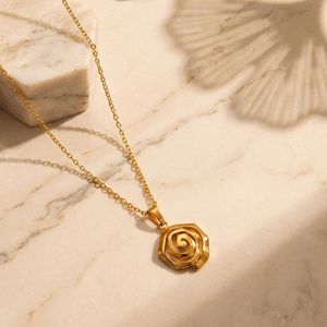 Collar con Colgante de Flor de Acero Inoxidable Dorado, Joyería de Moda para Mujer, Regalo, Collar con Colgante de Rosa - Product Image 2