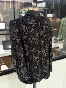 Sherwani noir pour homme avec imprimé pailleté motif cerf, tenue de mariage traditionnelle, coupe classique, style Inde Pakistan - Product Image 5