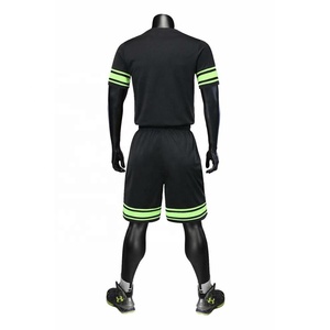Ensemble de maillots de basket-ball pour hommes, noir avec rayures vertes néon, col en v, manches courtes, uniforme en Polyester anti-humidité - Product Image 3