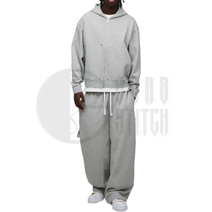 Conjunto Deportivo de 2 Piezas para Hombre, Estilo Invernal, Transpirable, de Poliéster y Algodón, con Sudadera con Capucha y Cremallera, Pantalones Deportivos Anchos, Color Gris Sólido, Personalizado - Product Image 2