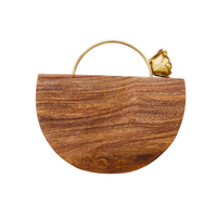 Pochette de luxe en bois naturel avec poignée florale en laiton, sac rigide semi-circulaire écologique pour soirée, mariage, par un créateur