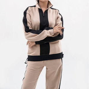 Survêtement léger à capuche pour homme, beige et noir, coupe ample, longueur intégrale, décontracté, pour l'automne, avec poches latérales et poches avant - Product Image 3