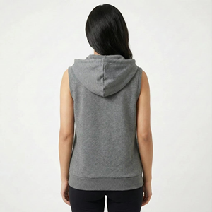 Chaleco con Capucha sin Mangas para Mujer, Gris, Tejido, Informal, con Bolsillos, Transpirable, de Color Sólido - Product Image 3