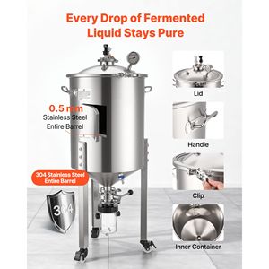 Fermentatore Secondario Conico in Acciaio Inox da 60L (16 Galloni) con Pressione di 15 PSI e Tubo di Raffreddamento per la Produzione di Birra - Product Image 4