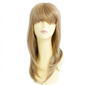Perruque synthétique complète - Perruque droite à boucles en C, superposée, avec frange - Product Image 1