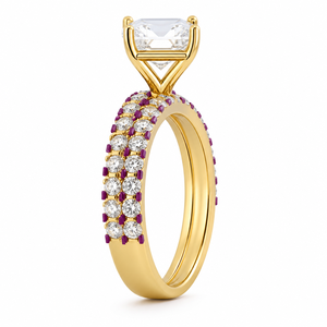 Bague de fiançailles en diamant de laboratoire taille princesse 1,25 carats, double rangée, en or 14 carats plaqué rhodium, solitaire de luxe, OEM ODM personnalisé - Product Image 2